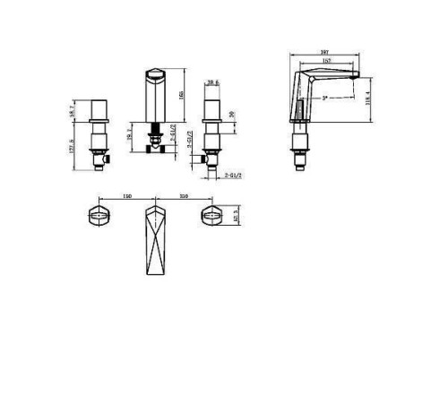 Смеситель для раковины Boheme Venturo врезной на 3 отверстия Ice черный матовый 150-B-ICE