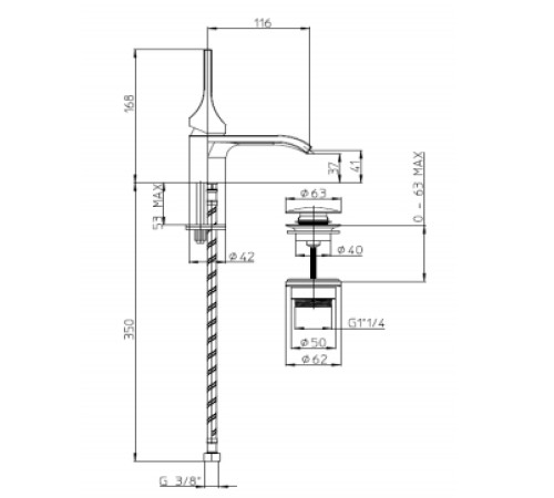 Смеситель для раковины Bossini Apice 168 мм с донным клапаном черный матовый E89600.073