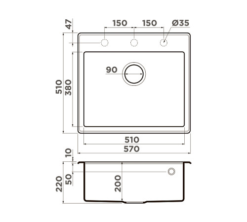 Кухонная мойка Omoikiri Tedori 57 Tetogranit 57x51 см белый 4993983