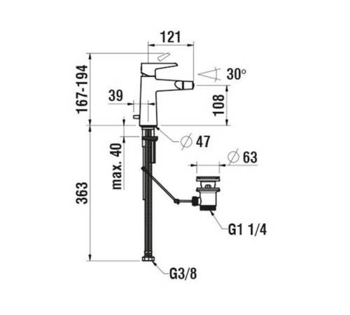 Смеситель для биде Laufen Val Eco+ с донным клапаном хром HF901710100000