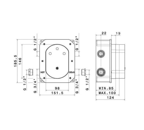 Внутренняя часть смесителя Kerama Marazzi универсальная термостатическая кнопочная 2 потока 27751KM.00.000