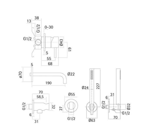 Смеситель для ванны Cisal Xion встраиваемый с ручным душем XI001101D1