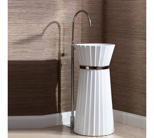 Раковина напольная Oasis Plisse Ø 44х95 см без отверстия с донным клапаном белый/хром 0PI440CECR