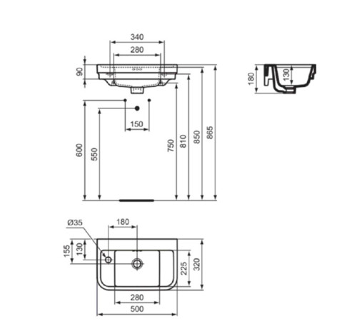 Раковина подвесная Ideal Standard Calla 50х32х18 см 1 отверстие левая Sx белый глянец E223301