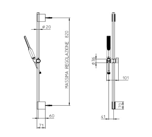 Душевой комплект Bossini Apice с душем-палочкой, держателем, штангой и шлангом, черный матовый DA5061-N.073