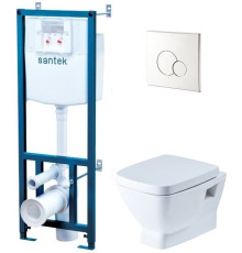 Комплект инсталляция с подвесным унитазом Santek НЕО ПЭК сиденье микролифт панель хром глянец 1.WH50.1.543
