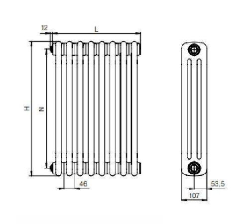 Радиатор трубчатый Rifar TUBOG 3057 24 секции боковое подключение Антрацит TUB 3057-24-AN