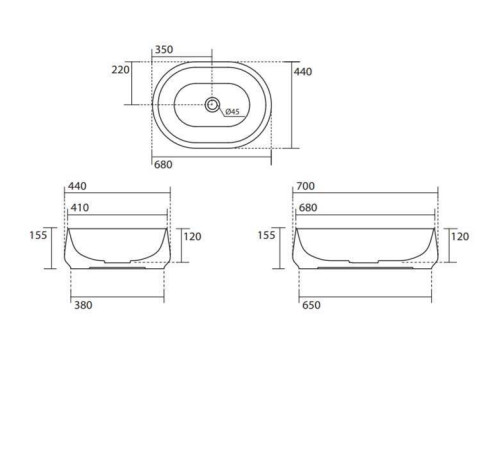 Раковина накладная Kerasan F10 70х44 см без отверстия белая 460601