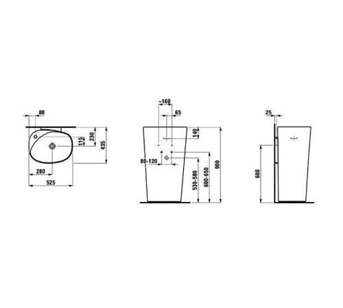 Раковина напольная Laufen Palomba 52.5x43.5x90 см 1 отверстие 8.1180.4.000.104.1