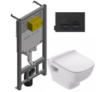 Унитаз с инсталляцией Jacob Delafon Rodin+ сиденье тонкое микролифт панель для двойного смыва глянцевый белый E21750RU-00