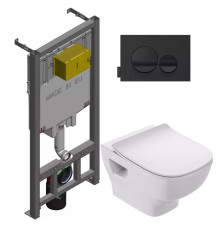 Унитаз с инсталляцией Jacob Delafon Rodin+ сиденье тонкое микролифт панель для двойного смыва глянцевый белый E21750RU-00