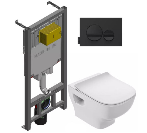 Унитаз с инсталляцией Jacob Delafon Rodin+ сиденье тонкое микролифт панель для двойного смыва глянцевый белый E21750RU-00