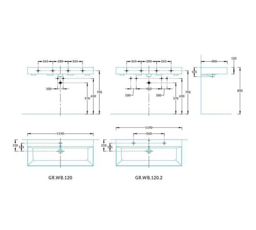 Раковина подвесная Kerama Marazzi Grande 119.5х18 см 1 отверстие белый глянец GR.wb.120