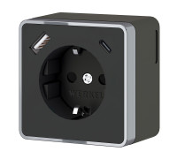 Розетка с заземлением, шторками и USB тип A+C Gallant чёрный хром W5071735