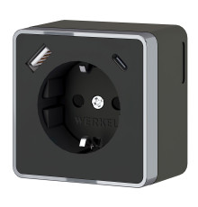 Розетка с заземлением, шторками и USB тип A+C Gallant чёрный хром W5071735