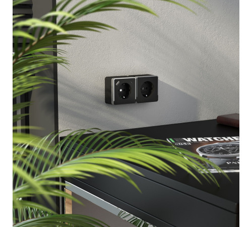 Розетка с заземлением, шторками и USB тип A+C Gallant чёрный хром W5071735