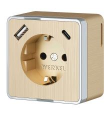 Розетка с заземлением, шторками и USB тип A+C Gallant шампань рифленый W5071710