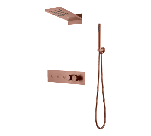 Душевой комплект встраиваемый Boheme Fusion термостат верхний и ручной душ матовая медь 131-CB