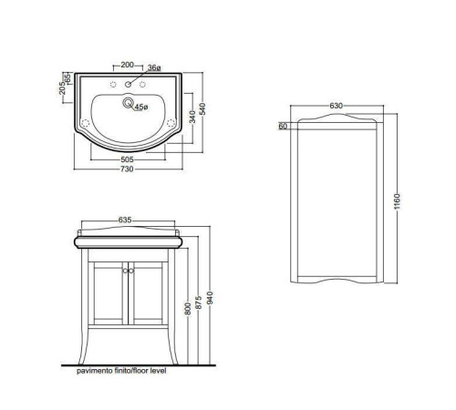 Комплект мебели Kerasan Retro 73 см напольный белый матовый 104701/734930