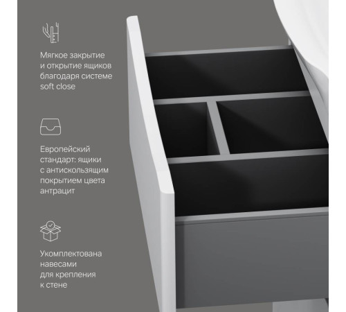 Тумба под раковину напольная AM.PM Like 65 см 2 ящика белый глянец M80FSX0652WG