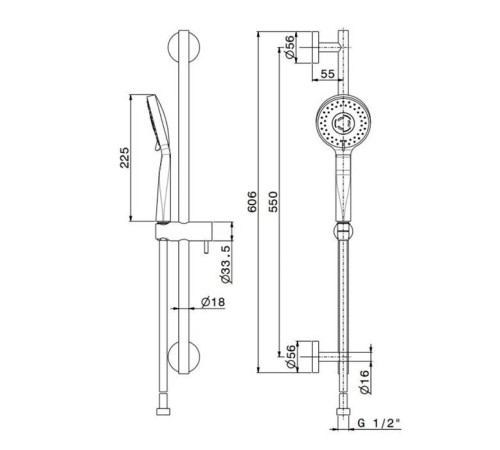 Душевой гарнитур Kerama Marazzi Ole со штангой и шлангом хром 69457KM.21.018