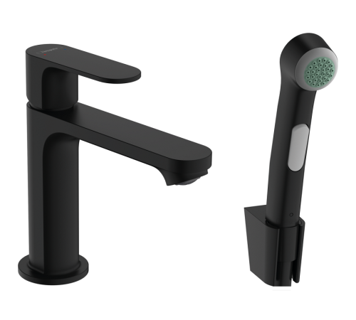 Смеситель для раковины hansgrohe Rebris S 110 с гигиеническим душем матовый черный 72215670