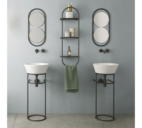 Структура металлическая напольная Simas Wave 30х40х75 см с раковиной без отверстия черная матовая WA01 bi / WASA01 nero matt