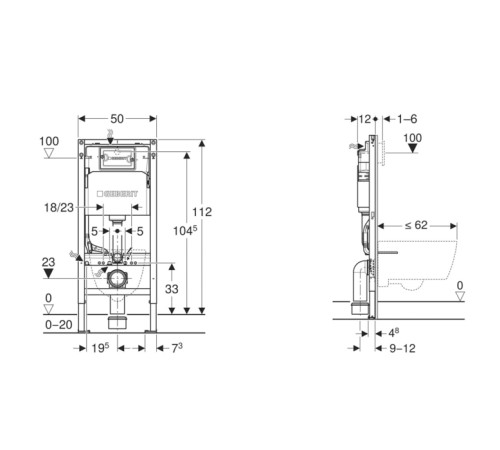 Инсталляция для унитаза Geberit Duofix Delta 112 см с креплением и клавишей Delta50 458.128.DW.2
