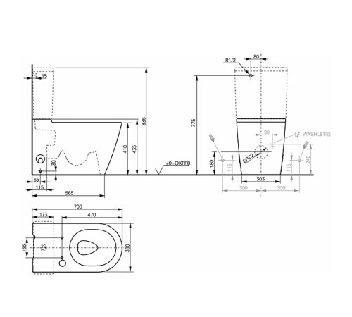 Унитаз-моноблок TOTO RP безободковый 38х70х43 см белый CW561Y#XW/SW561DY#W