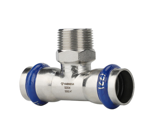 Тройник раструбный Varmega Inox Press с наружной резьбой 22х3/4х22 мм VM721220522