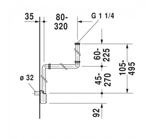 Сифон для мебели Duravit 1 1/4 пластик белый 0050760000