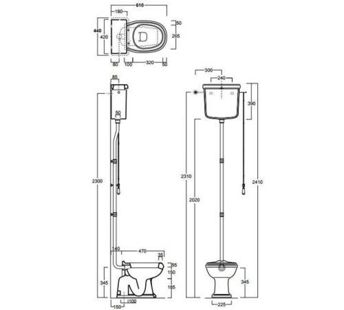 Унитаз напольный SIMAS Arcade 36.5х55 см с высоким бачком белый/золото AR811bi/AR802bi/R01oro