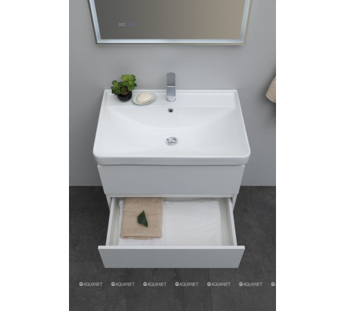 Тумба под раковину Aquanet Вега 70 подвесная 2 ящика белый глянец 00308333