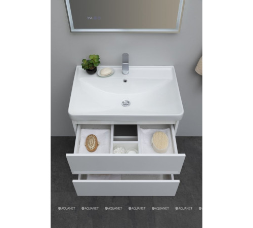 Тумба с раковиной Aquanet Вега 70 2 ящика белый глянец 00308335