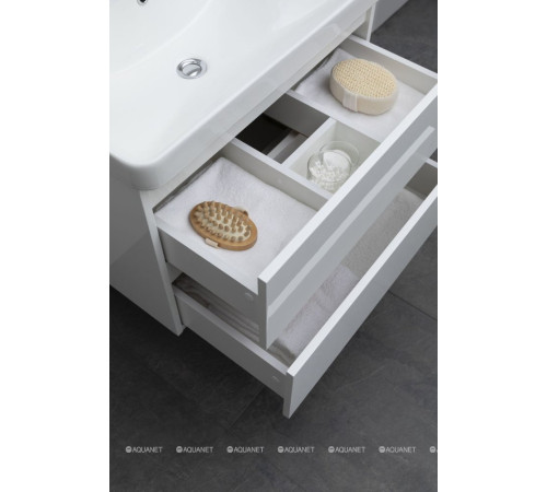 Тумба под раковину Aquanet Вега 70 подвесная 2 ящика белый глянец 00308333