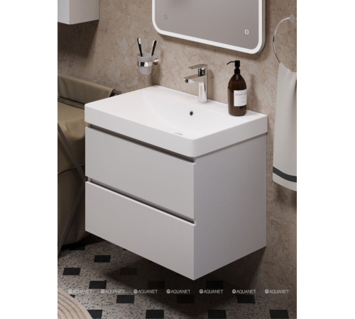 Тумба под раковину Aquanet Вега 70 подвесная 2 ящика белый глянец 00308333