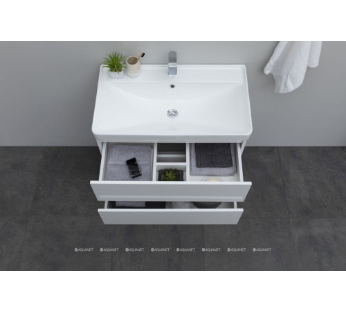 Тумба под раковину Aquanet Вега 80 подвесная 2 ящика белый глянец 00308334