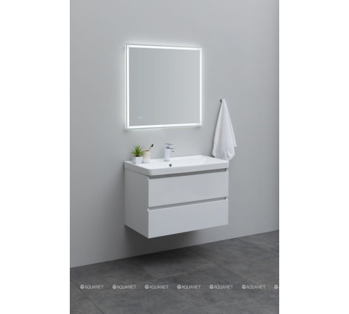 Тумба под раковину Aquanet Вега 80 подвесная 2 ящика белый глянец 00308334