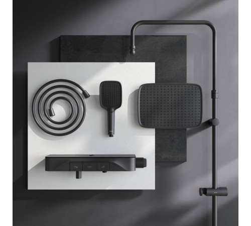 Душевая система с термостатом и смесителем-полкой для ванны AM.PM Func матовый черный F078F322