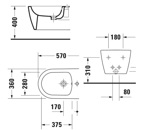 Биде подвесное Duravit ME by Starck 57х37 см 1 отверстие 2288150000