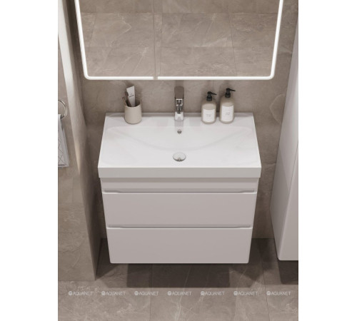 Тумба под раковину подвесная Aquanet Слим 70 2 ящика белый сатин 00346048