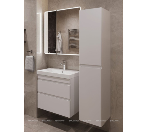 Тумба под раковину подвесная Aquanet Слим 70 2 ящика белый сатин 00346048