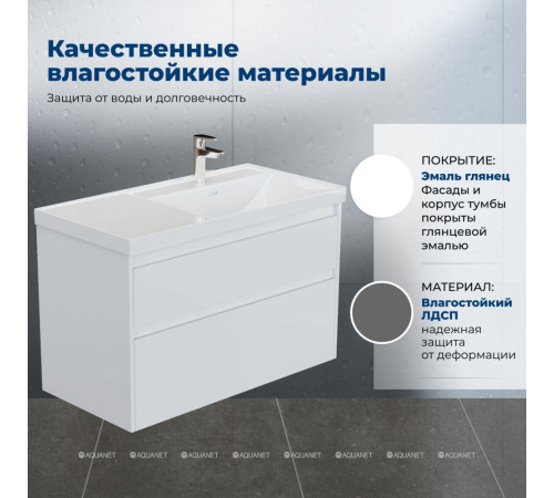 Тумба под раковину Aquanet Nova Lite 2.0 90 R 2 ящика белый глянец 00346310