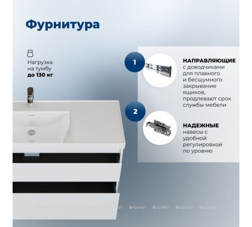 Тумба с раковиной Aquanet Nova Lite 2.0 90 L 2 ящика белый глянец 00365922