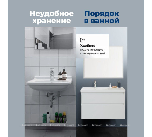 Тумба с раковиной Aquanet Nova Lite 2.0 90 L 2 ящика белый глянец 00365922