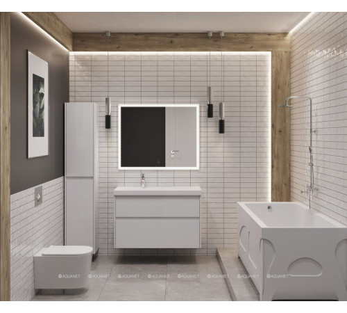 Тумба с раковиной Aquanet Nova Lite 2.0 90 L 2 ящика белый глянец 00365922