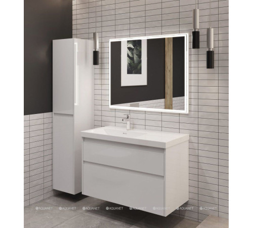 Тумба с раковиной Aquanet Nova Lite 2.0 90 L 2 ящика белый глянец 00365922