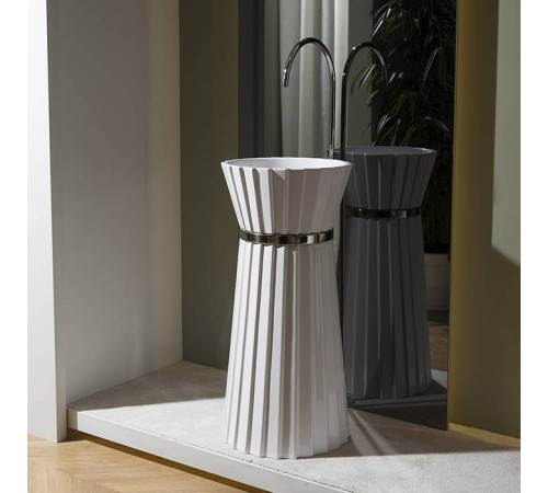 Раковина напольная Oasis Plisse Ø 44х95 см без отверстия с донным клапаном белый/хром 0PI440CECR