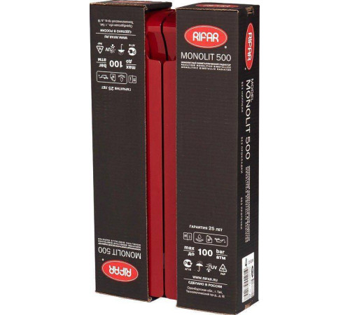 Радиатор биметаллический Rifar Monolit 500 4 секции боковое подключение бордо Н11488