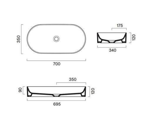 Раковина Catalano Zero 70x35x12 см накладная без перелива 0122700001